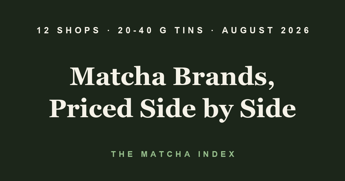 Matcha brands priced side by side - 12 shops, 20-40 g tins